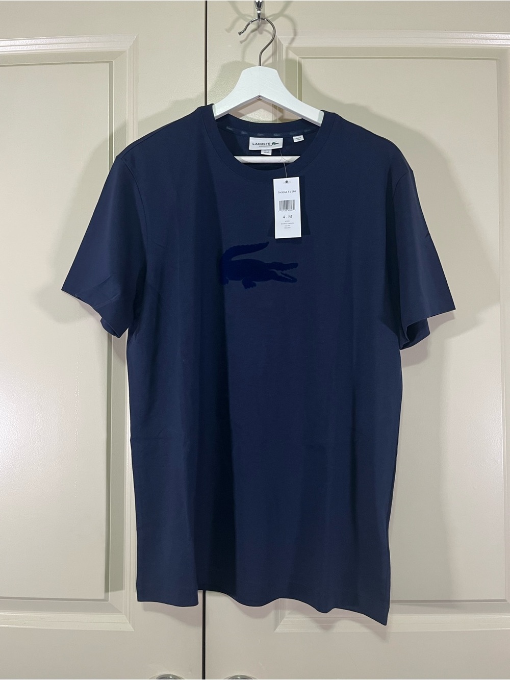 Lacoste Men's Navy Short Sleeve Tee with Tonal Croc